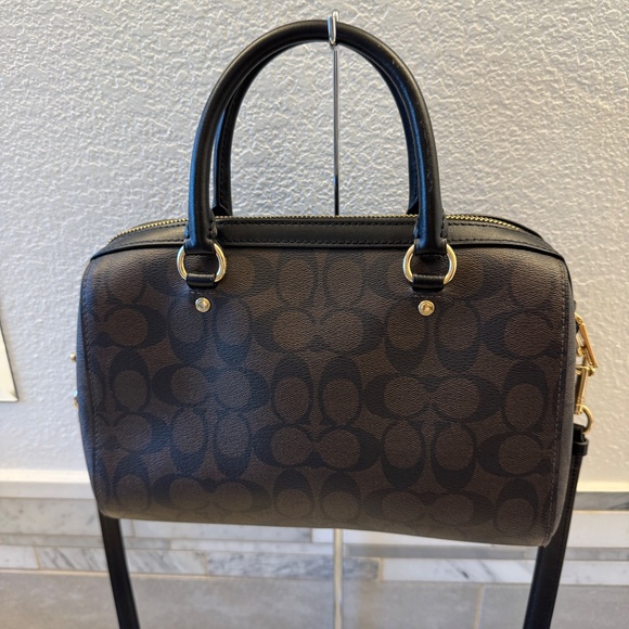 Coach Satchel Bag in signature canvas black & brown -Rowan - Picture 7 of 11